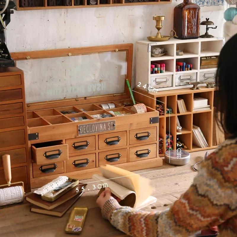 Hand account handmade material stationery box tape seal sticker solid wood storage box retro