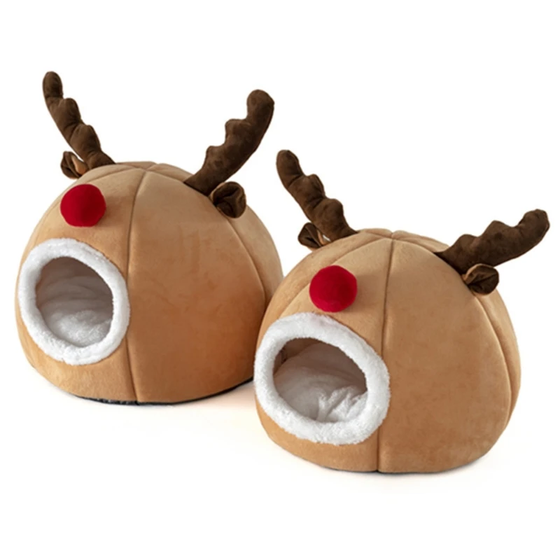 Igloo Pet Bed House Soft Indoor Reindeer Cave Christmas Tent for Cat Puppy Dropship