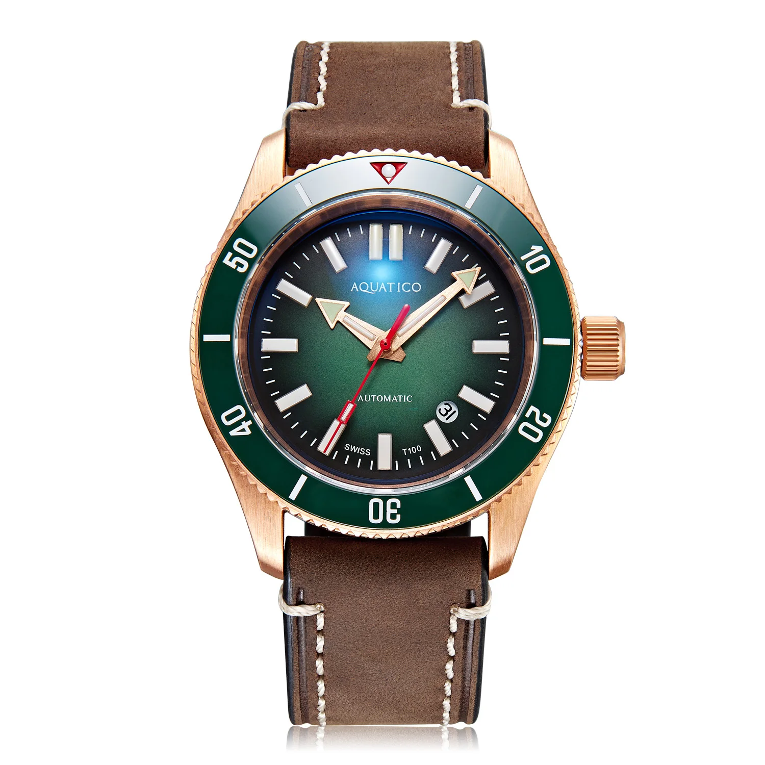 Aquatico Super Star Bronze Dive Watch Green Dial(SWISS Sellita sw200-1)