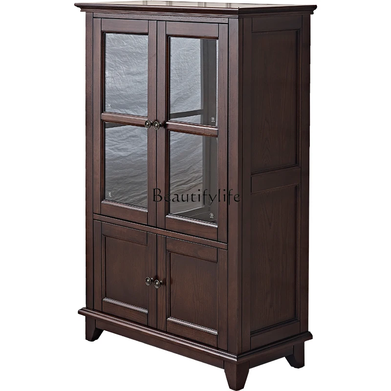 

American Country Style Living Room High and Low Vintage Wine Cabinet Small Apartment Light Luxury Solid Wood High-end
