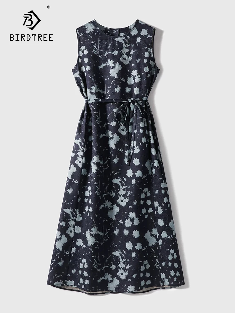 

BirdTree-19MM 100%Real Silk Elegant Vest Dress, O Neck Jacquard, Women Vintage Temperament Chic Dresses, 2026 Spring D62504CC