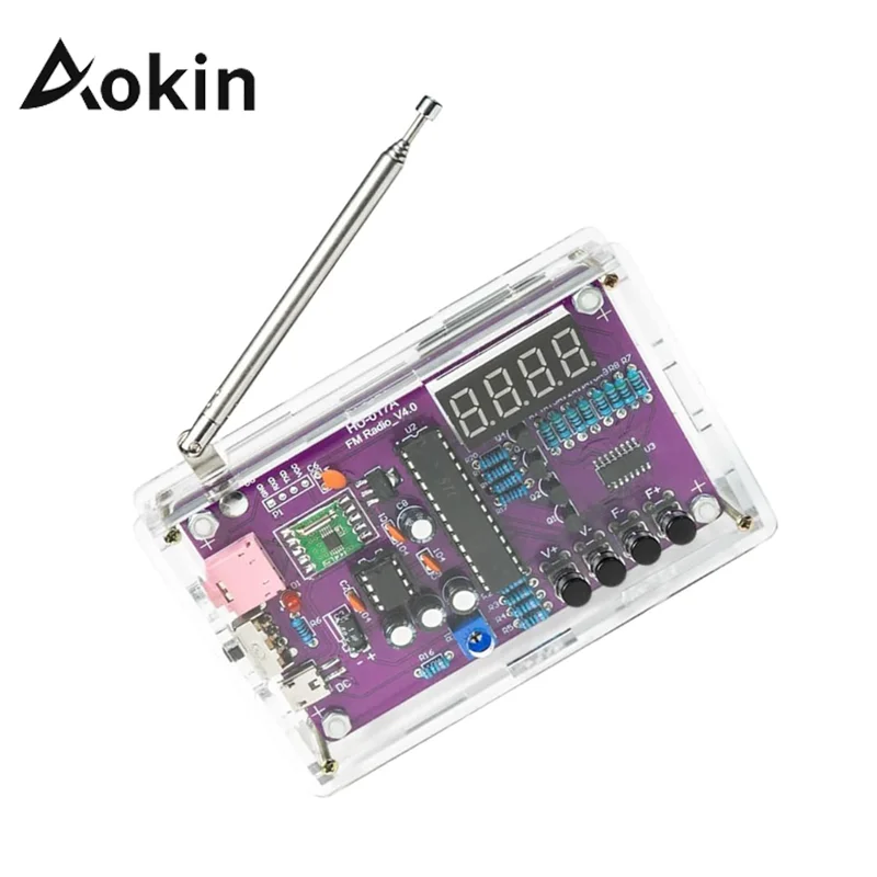 Aokin DIY FM Radio Electronic Kit Adjustable Frequency 87-108MHz Digital Display DIY Soldering Project Practice Solder RDA5807S