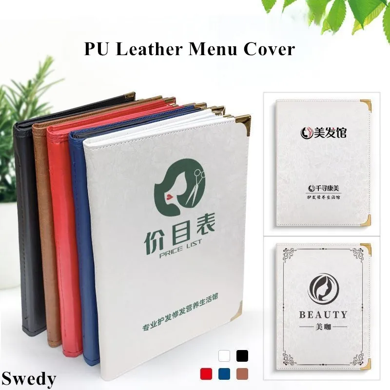 Customized A4 Double Stitched Folder 6 Pages 12 Views PU Leather Menu Covers 8.5x11 Inches Bar Restaurant Menu Paper Holder Book