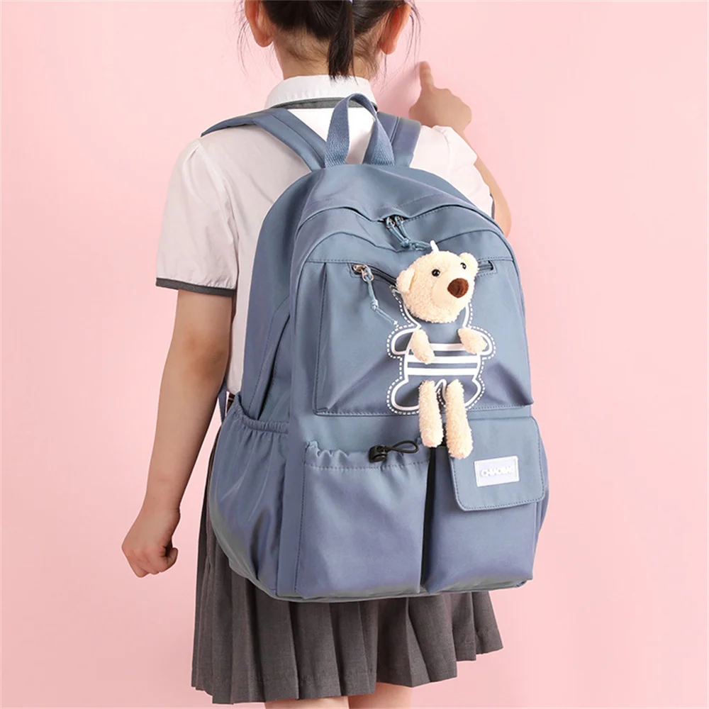 Mochila escolar sencilla y ligera de gran capacidad para niña y estudiante, bonita mochila colorida de Color sólido para niño y Mujer