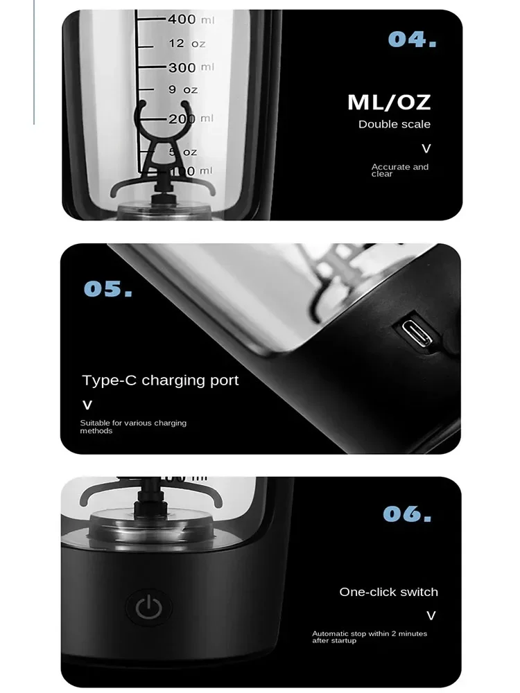 630ml Electric Protein Shaker Cup with Powder Storage Container Mixer Cup Gym Sport Water Bottles with Wire Whisk Ball Drinkware