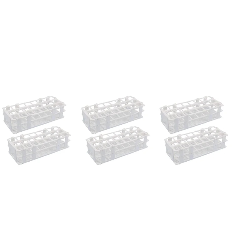 6Pcs Plastic Test Tube Rack 24 Holes Lab Test Tube Rack Holder For 25Mm Test Tubes, Detachable, White