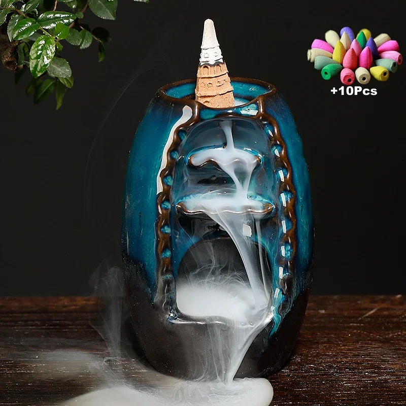 

Gift 10 Cones Waterfall Incense 2 Size Lucky Ceramic Censer Home Decor Offfice Ornament