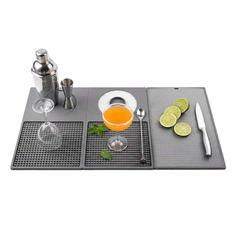 

New Silicone Dining Mat Foldable Bar Mat Kitchen Outdoor Camping Tri-Fold Heat Insulation Simple Drain Pad