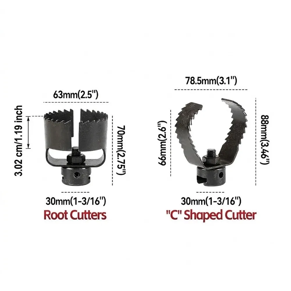 Drain Auger Attachment Set 3Pcs Steel Cutter Heads Wrench For Pipe Cleaning Machine For Unclogging Kitchen Bathroom Drains