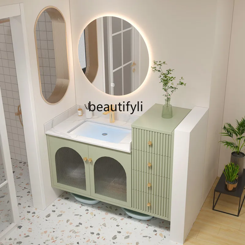 Light Luxury Stone Plate Bathroom Cabinet Combination Modern Minimalist Bathroom Table Hand Washing Washbasin Smart Mirror