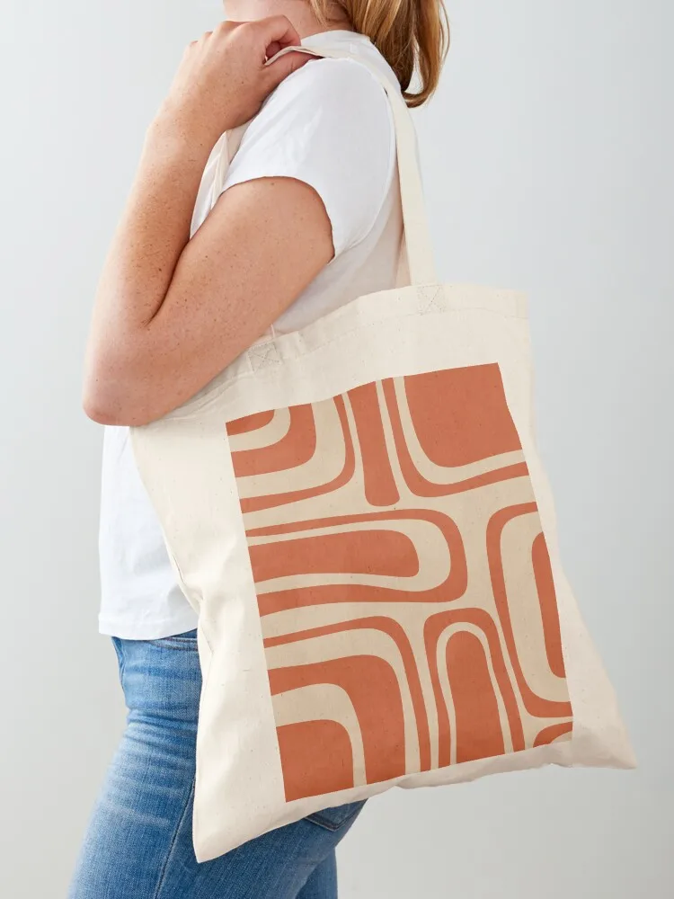 

Palm Springs Retro Midcentury Modern Abstract Pattern in Mid Mod Burnt Orange and Beige Tote Bag canvas bags shopper bags