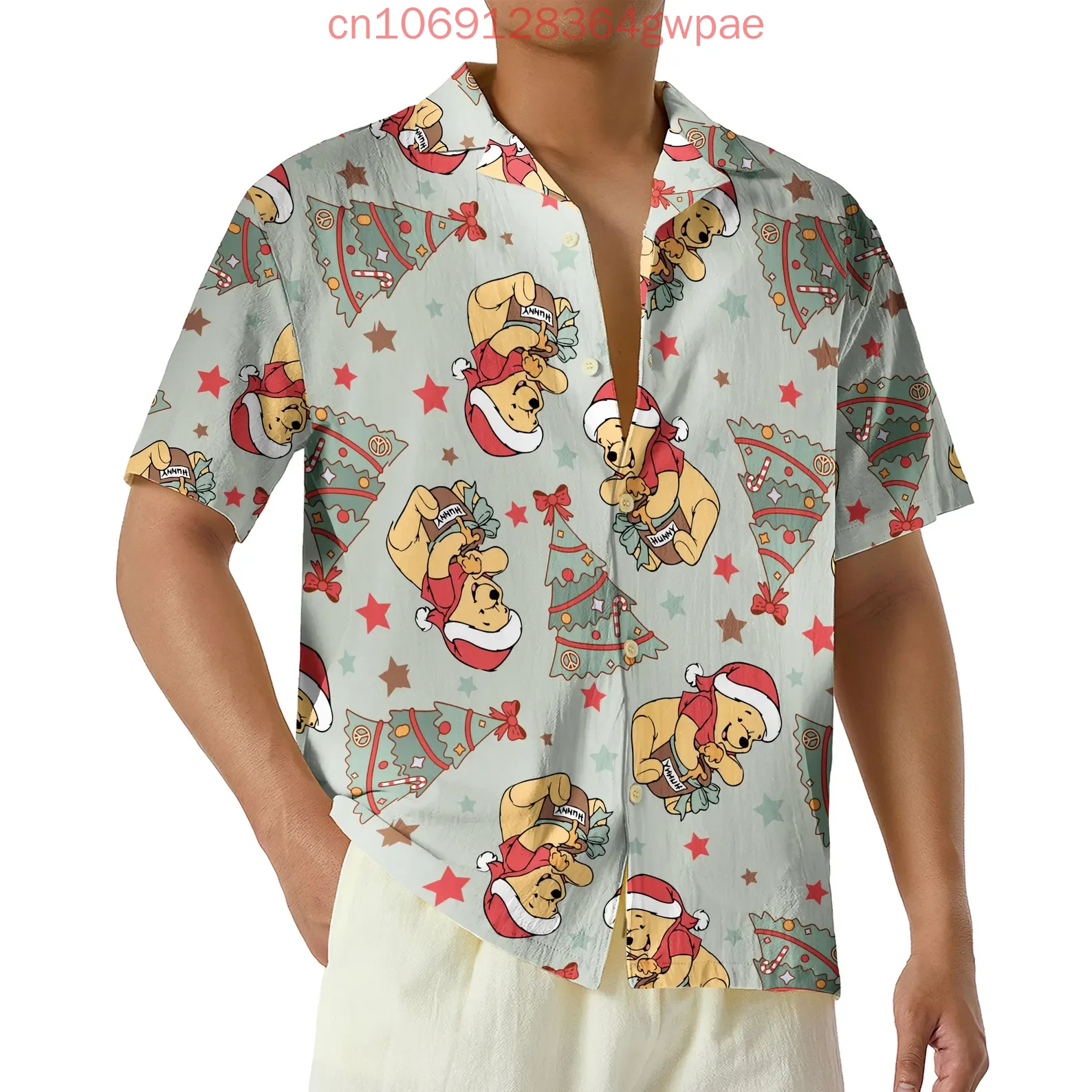 Disney Winnie The Pooh Christmas Hawaiian Shirt Men's Women's Casual Short Sleeved Shirt Kids Button Up Beach Shirt