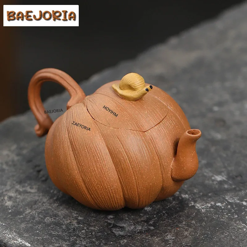 BAEJORIA 120ml Boutique Yixing Purple Clay Teapots Handmade Snail Pumpkin Pot Raw Ore Downhill Mud Kettle Chinese Zisha Tea Set
