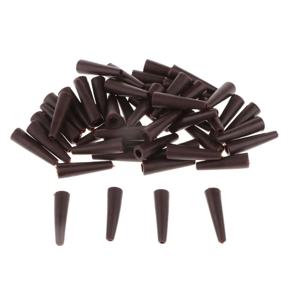 50 Pcs / Set Brown Rubber Tail Pipes Cone for Fishing Rig Sleeves Tool 20mm