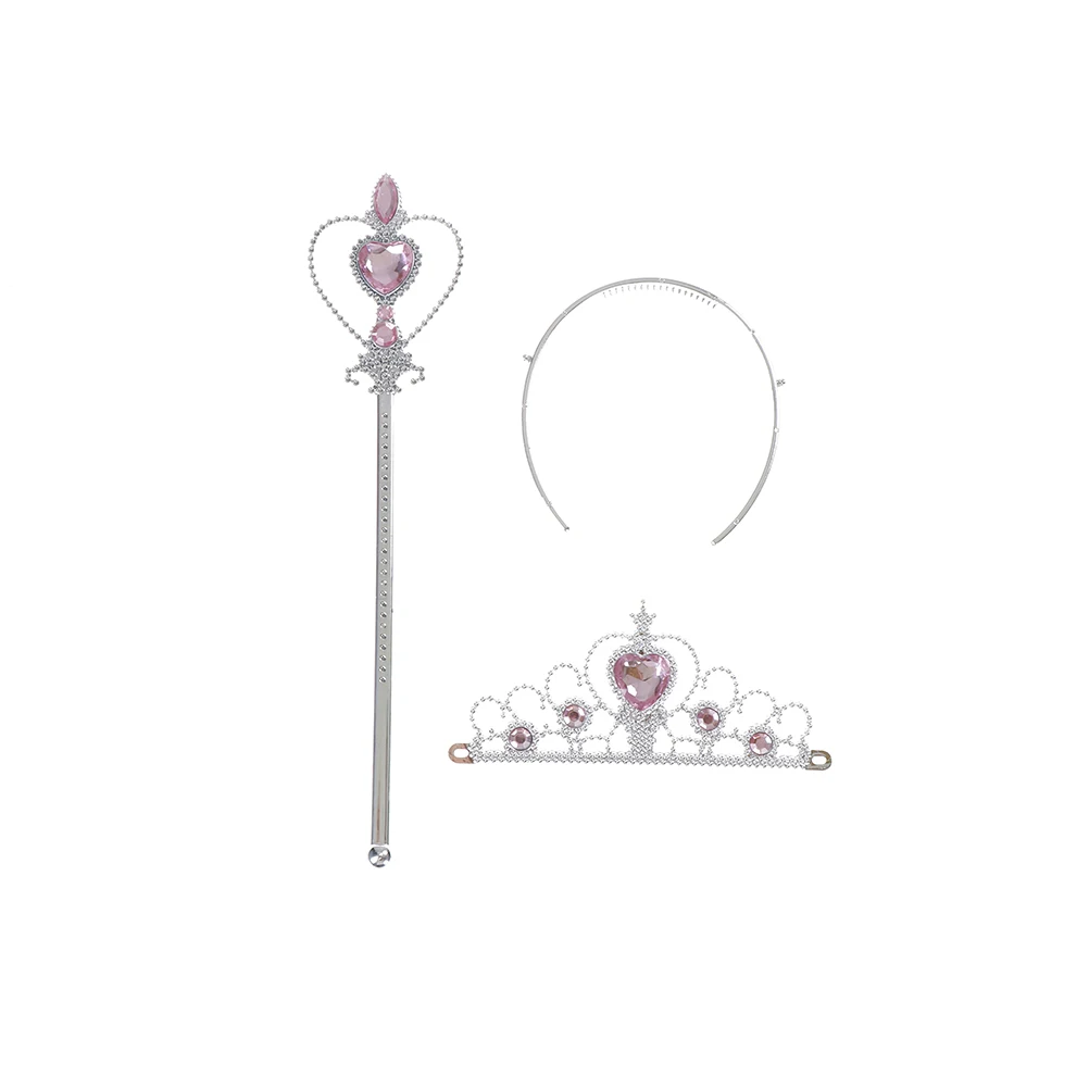 1 Set Crystal Tiara Crown Princess Crown + Magic Wand Girls Hair Accessories Party DIY Decoration