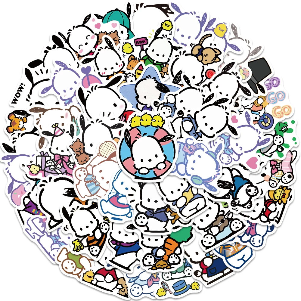 50/100PCS Sanrio Pochacco Dog Cute Stickers Cartoon Decoration Toy DIY Phone Luggage Fridge Skateboard Kawaii Sticker Kid Gift