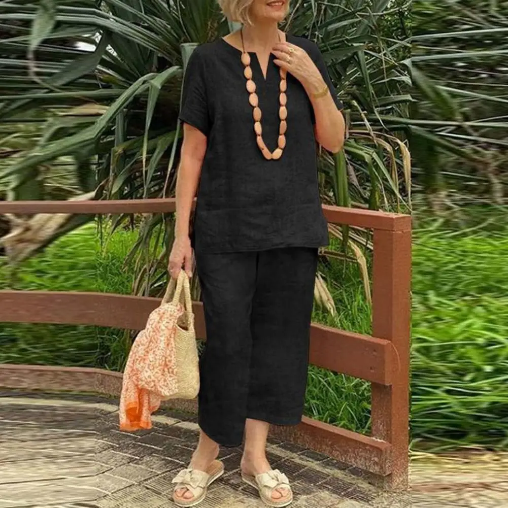 2 teile/satz Damen Baumwolle Leinen Sommer anzug lässig locker sitzen weites Bein Hosen einfarbig stilvolle Damen Anzug Sommer versorgung