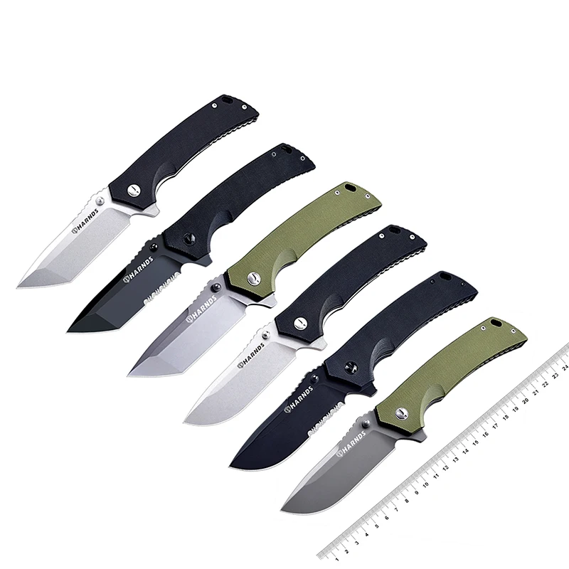 HARNDS Warrior/General Tactical Folding Knife Outdoor Tools D2 Steel Blade G10 Handle  With Durable Ballistic Nylon Sheath