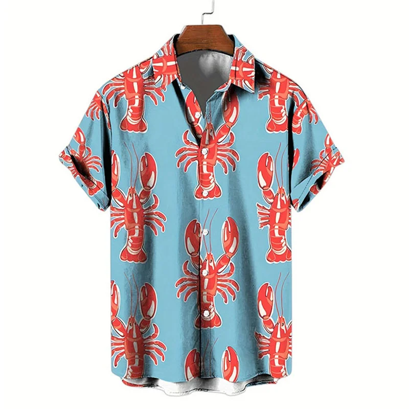 Hawaiian Lobster 3D Printed Men's Shirt Fashion Short Sleeve Shirt Large Summer Casual Beach Button Collar Shirt Clothing