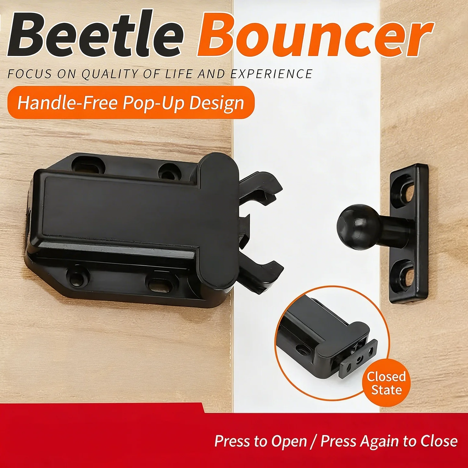 Wardrobe Cupboard Plastic Cabinet Rebound Latch, Beetle Press Type Self Lock Spring Touch Catch Furniture Hardware