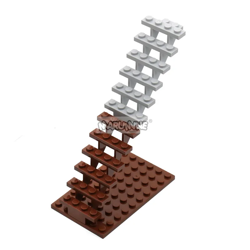 Marumine 10PC Staircase MOC Bricks 7x4x6 House Stairs Straight Open 30134 Steps Ladder Modular My City Building Block Particles