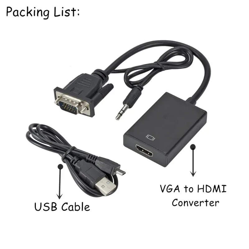 Full HD 1080P VGA to HDMI-compatible Converter Adapter Cable With Audio Output VGA HD Adapter for PC laptop to HDTV Projector