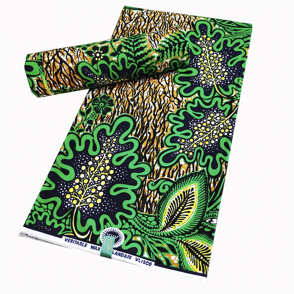 Green Leaves Printed African Style Cotton Wax Batik Material for DIY Sewing Summer Clothing Curtains Sofa DIY,6 Yards Long R900