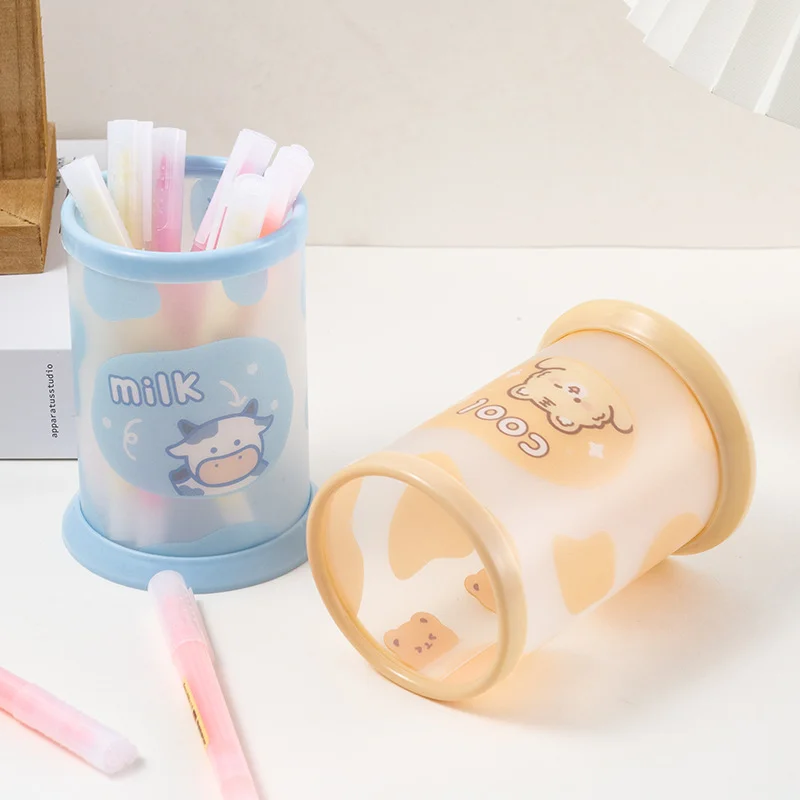 Ins Cute Bear Bunny Pen Holder Kawaii Transparent Stationery Organizer Desktop Korean Cosmetics Storage Box Office Supplies