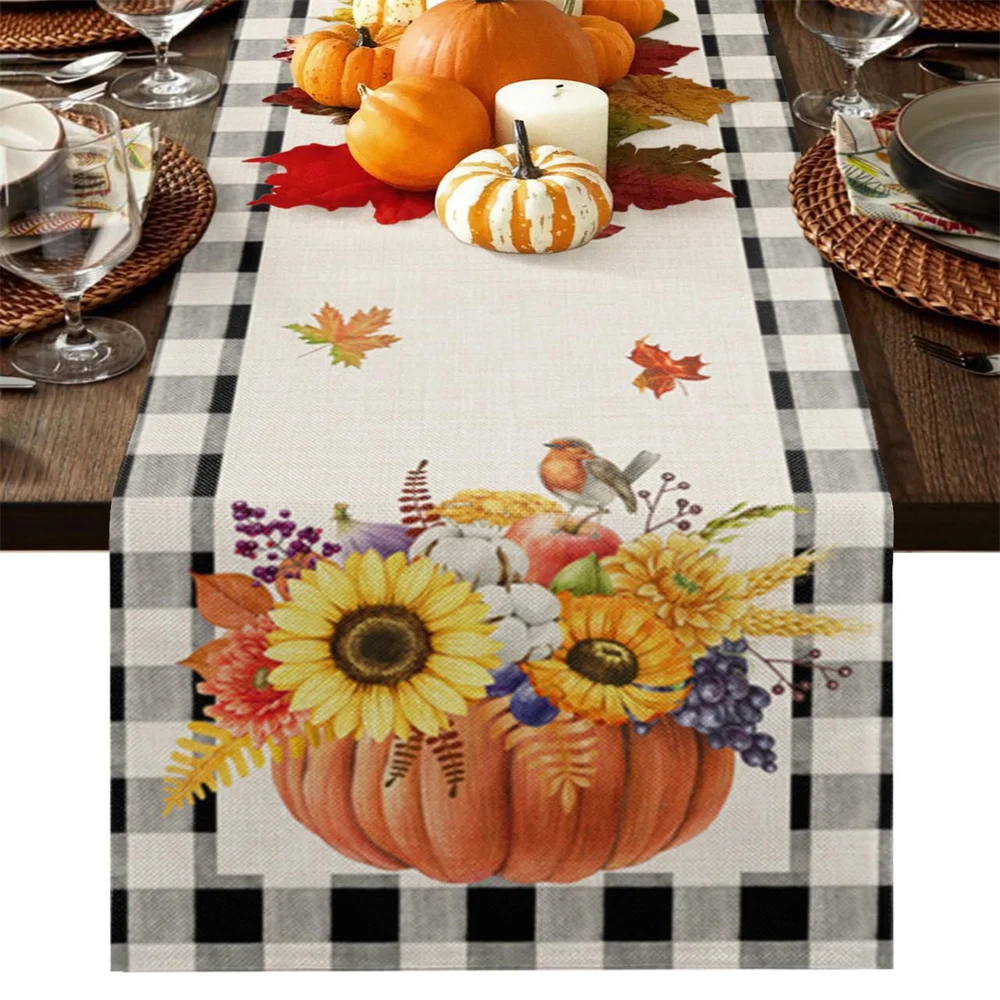 Thanksgiving Pumpkin Rabbit table flag Maple Leaf Sunflower Table Runner Thanksgiving Fall Harvest Festival table flag table