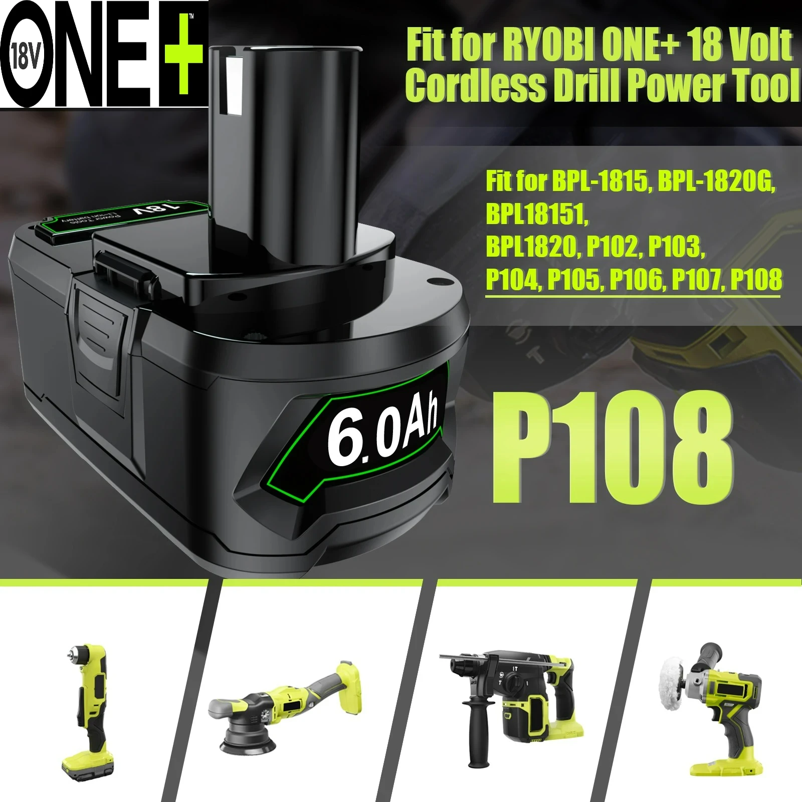 18 فولت 6.0Ah Ryobi One + بطارية احتياطية RB18L50 RB18L40 RB18L25 RB18L15 RB18L13 P102 P103 P104 P105 P106 P107 أدوات لاسلكية