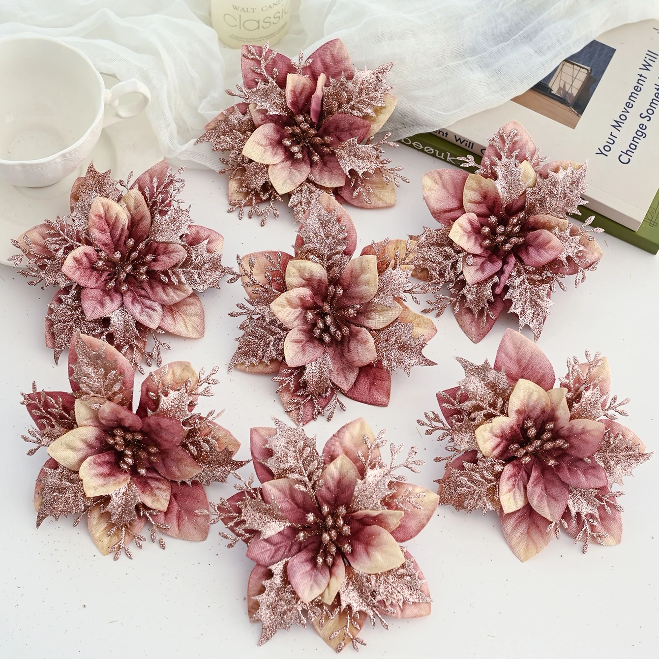 20/40 Stück Künstliche Blumen aus Samt für Hochzeit, Heimdekoration, Halloween, Weihnachtsbaum, zum Aufhängen, DIY-Süßigkeitenbox, Kunstseide, Scrapbook – Detail 8