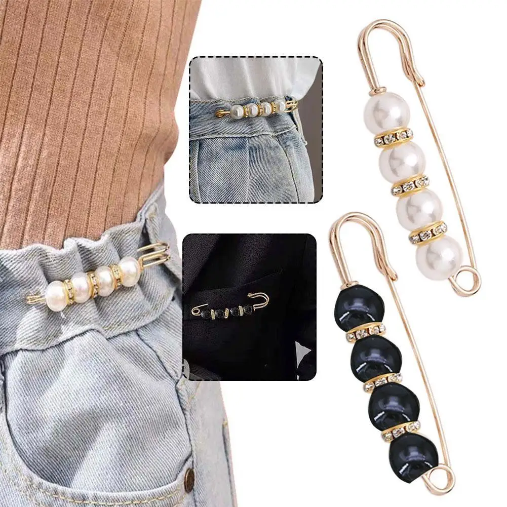 Vintage Waistband Pearls Crystal Brooch Clothing Pins Anti-exposure  High-end Corsage Pin Pearl Brooch Buckle Practical Multi-fu