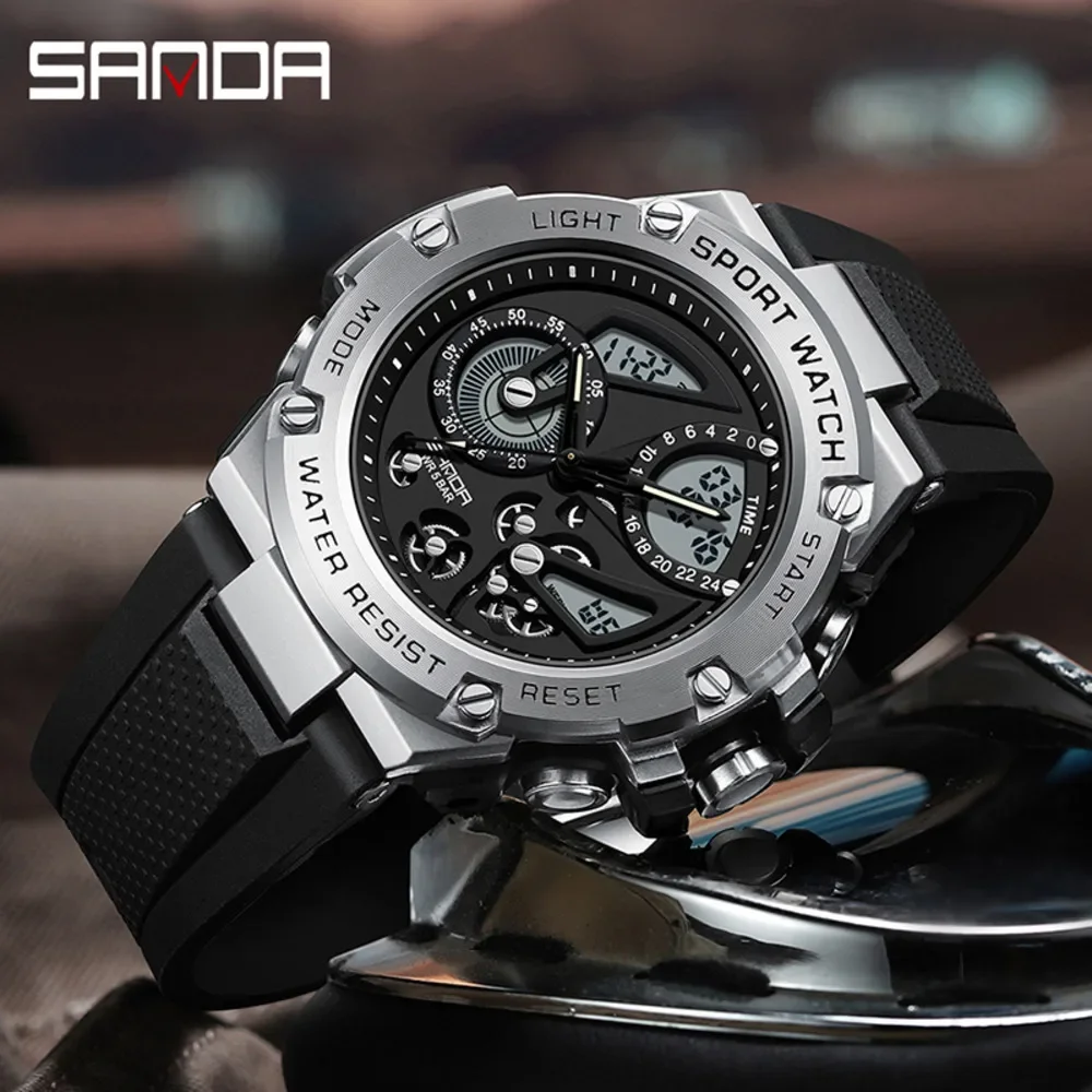 

SANDA New Brand G Style LED Digital Men Wristwatch Waterproof Outdoors Sport Dual Display Quartz Watch Male Relogio Masculino