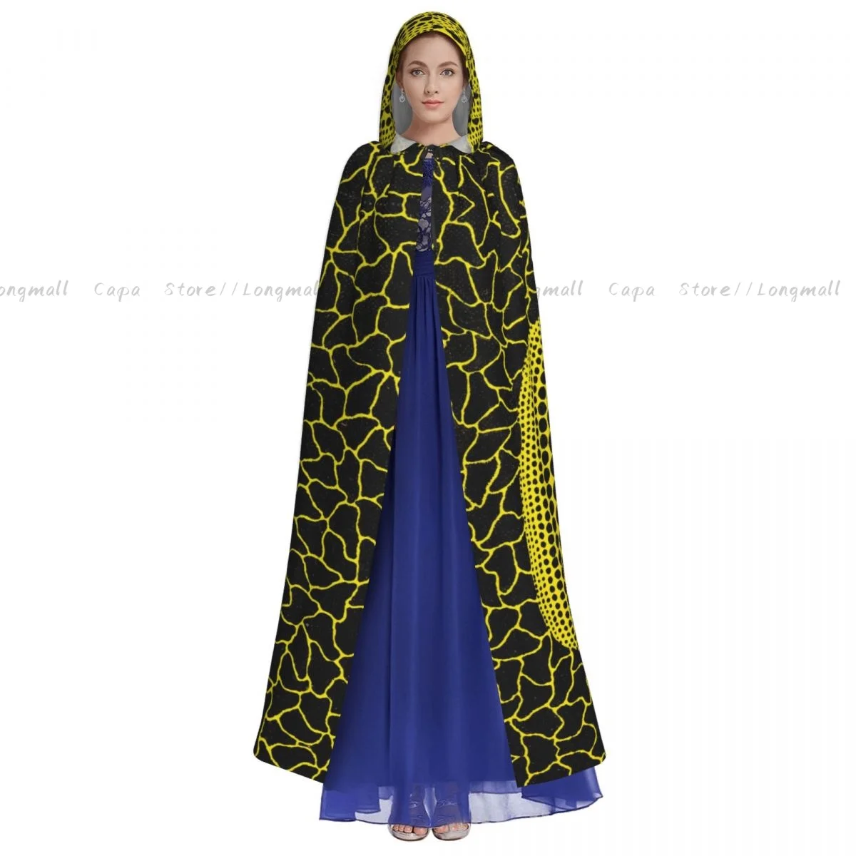 Pumpkin Dot Art Cloak Hooded Cosplay Costume Halloween Adult Long Party Cape