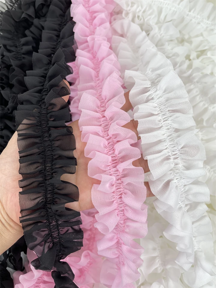 3meters 5cm Wide Pink/White Chiffon Ruffles Lace Trim Cloth 3meters 5cm Wide Pink/White Chiffon Ruffles Lace Trim Cloth
