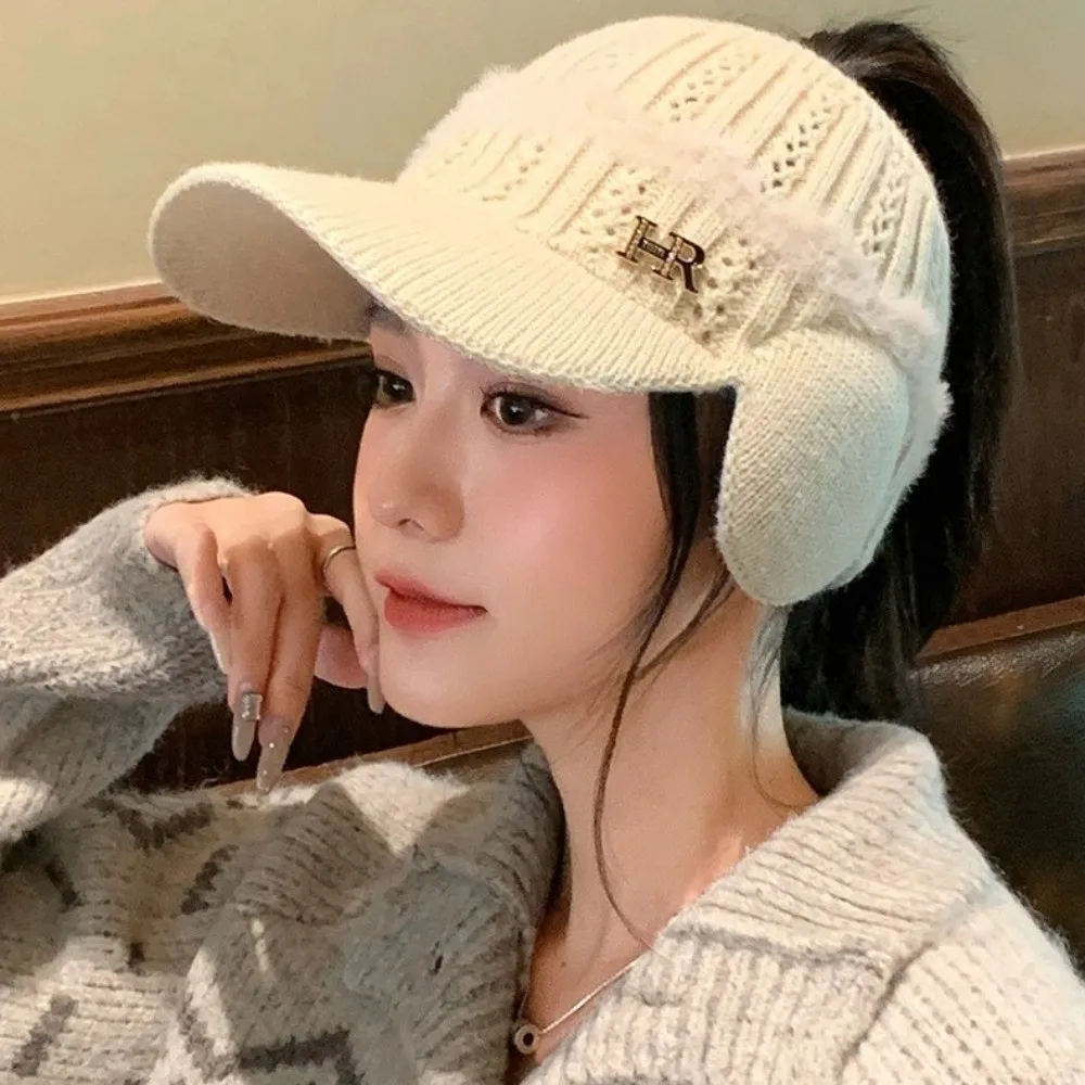 Fashion Windproof Winter Knitted Hat Breathable Ear Protection Ear Protection Cap Korean Style Empty Top Hat Winter