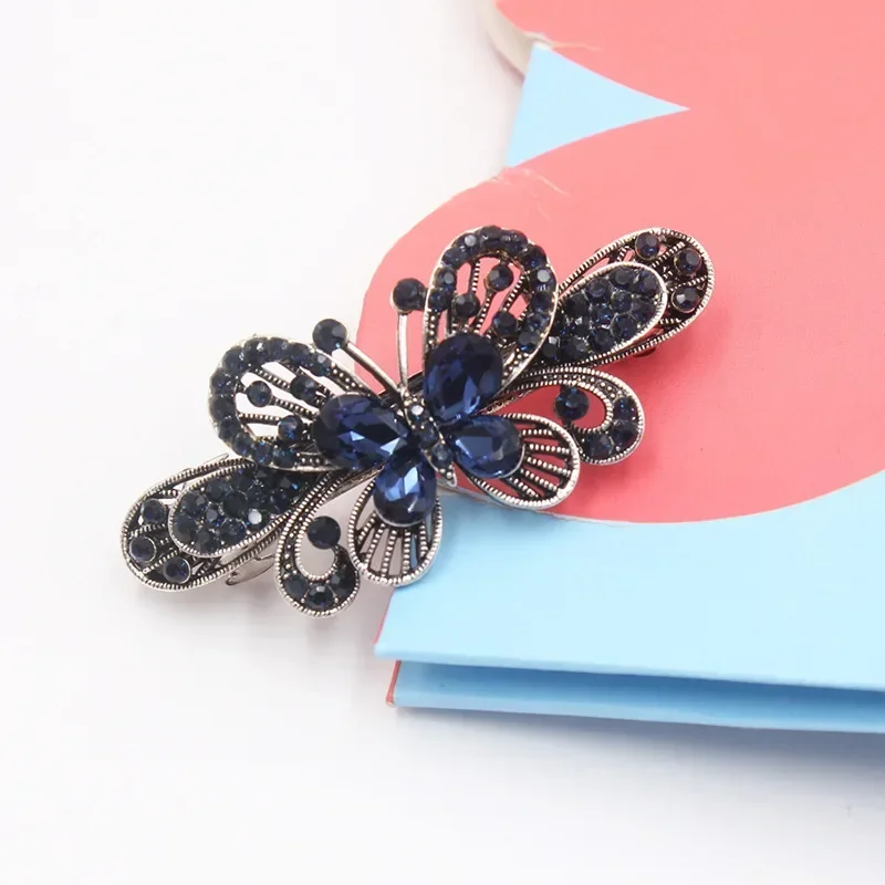 Butterfly Flower Hair Clip Barrettes For Women Metal Rhinestone Retro Style Crystal Hair Clips Hearwear Hair Styling Accessories