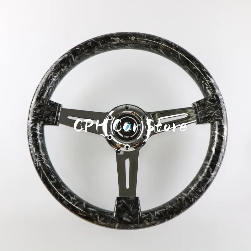 

14inch/350mm Chrome Silver FrameAnti pattern gray or brown Fiber Look ABS Drift Sport Steering Wheel ﻿