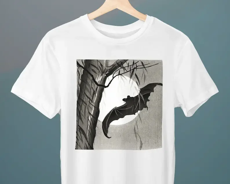 

Bats Under The Full Moon, Ohara Koson, Unisex, Halloween T-Shirt, Bat T-Shirt, Art T-Shirt