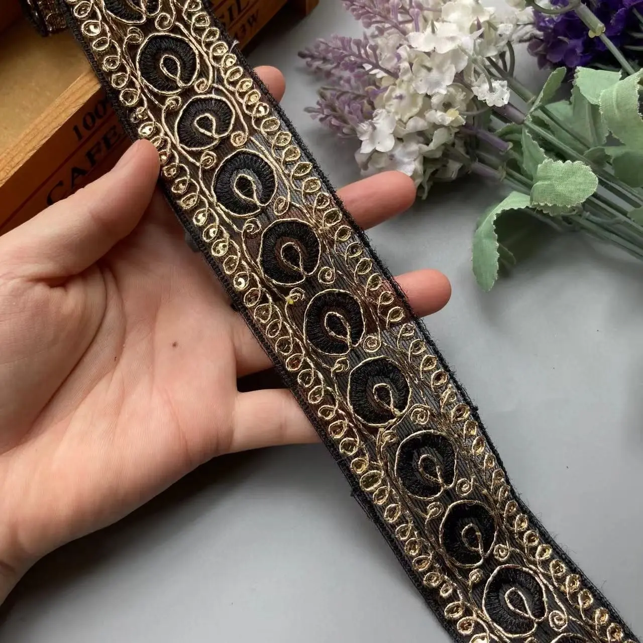 

2 Yards Black Trim Lace Fabric Sewing Accessories Ribbon Sequins Sewing Lace for DIY Material Craft Apparel Width 4cm