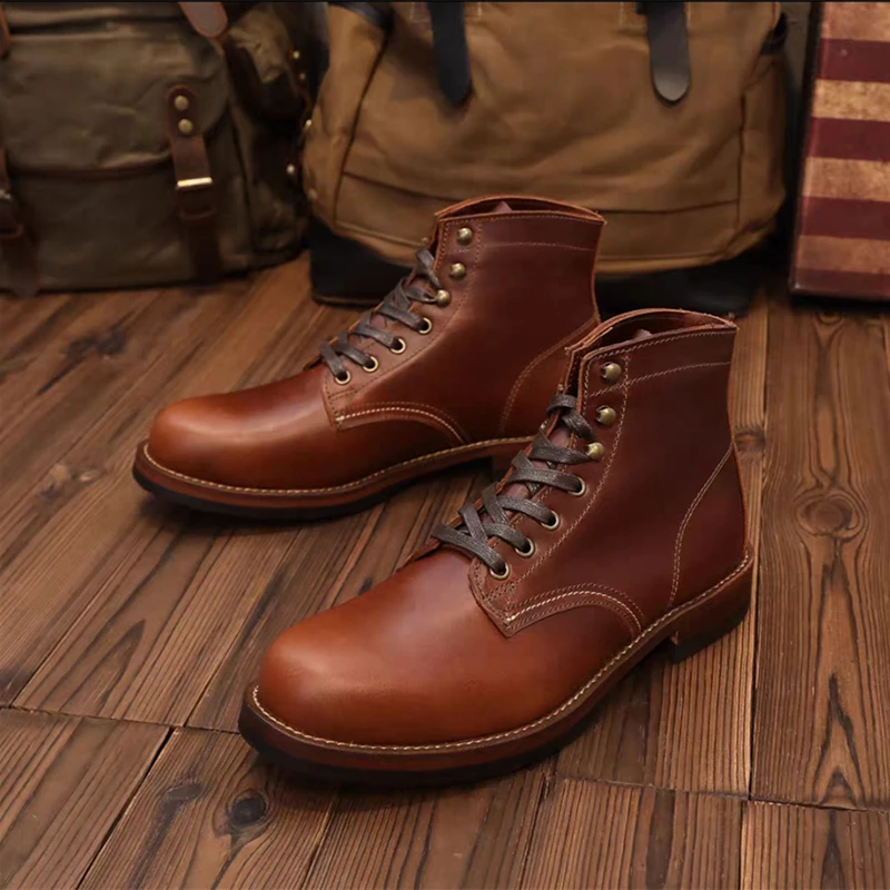 Nowe ręcznie robione męskie botki jesienne zimowe skrzydła Vintage brytyjskie krowy skórzane buty wysokiej jakości Outdoor oprzyrządowanie motocyklowe buty