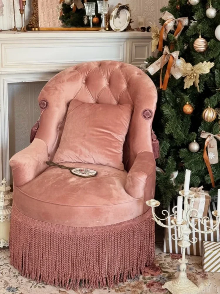 French vintage style cotton and linen fabric sofa small apartment creative living room bedroom B&B reception chair single sofa