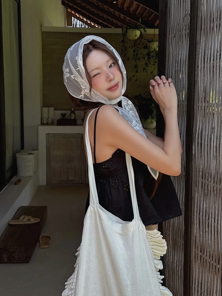 

Versatile Simple Color Scarf Women's Summer Tassel Headwear High-End Feeling Hair Accory e Scarf