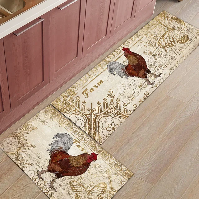 Farm Rooster Chicken Retro Illustration Kitchen Mat Bedroom Entrance Doormat Home Floor Decor Carpet Bathroom Anti-Slip Rug