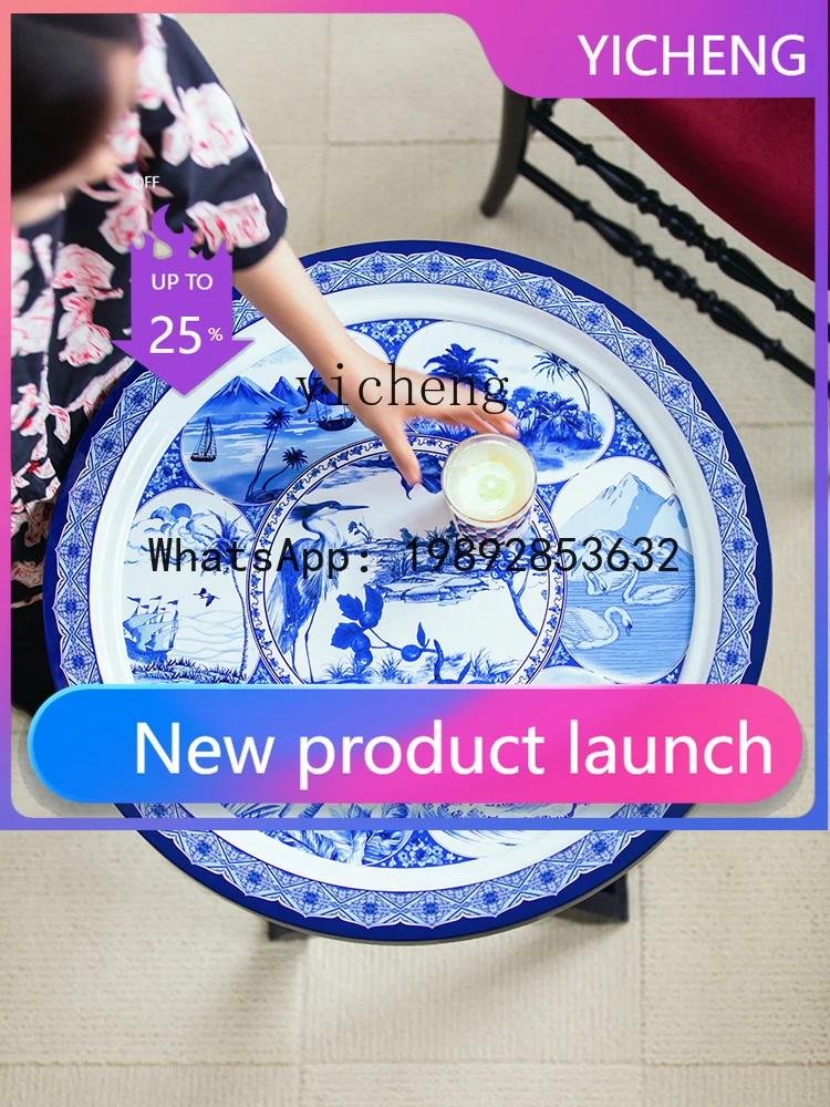 

harvest hut light luxury retro solid wood painted desktop edge table medieval living room sofa coffee table