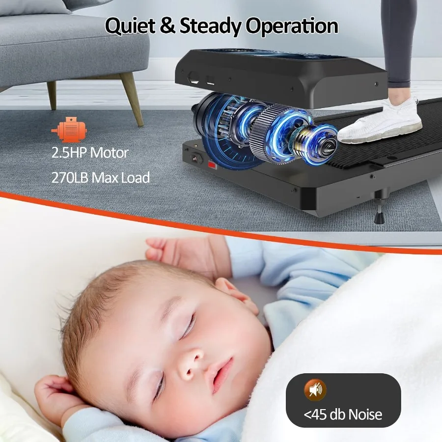 ماكينة مشي صغيرة 3 في 1 مع وسادة مائلة وقضيب مقود للاستخدام المنزلي، جهاز سير منخفض الضوضاء بقوة 2.5 حصان مع جهاز تحكم عن بعد مدمج #5