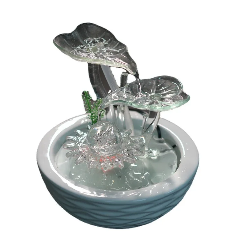 Modern Glass Tabletop Flowing Water Fountain Feng Shui Wheel For Living Room Grand Opening Gift Wealth Attracting Decor