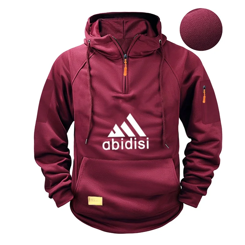 

2025 Men's hooded sweater, casual sporty pullover, long-sleeved zipper, multi-pocket casual loose jacket, sweatshirt