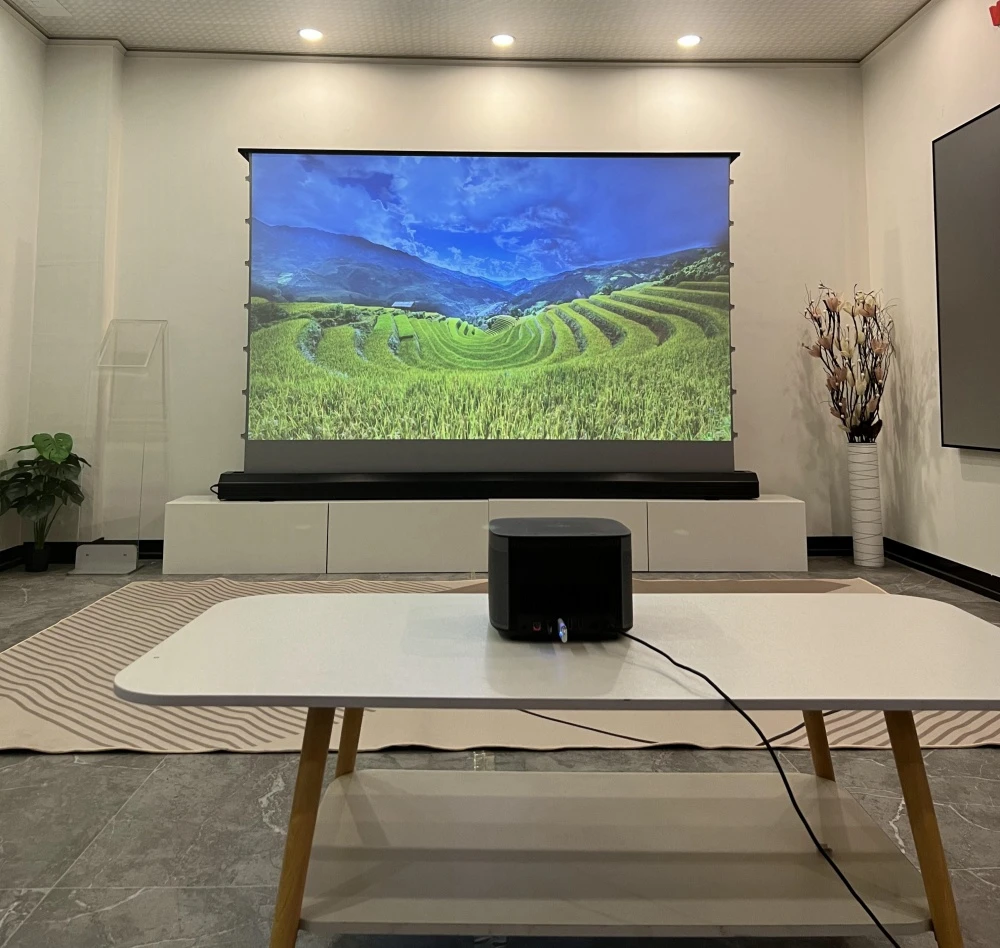 P6halr antike Umgebungs licht, das boden montierte versenkbare elektrische graue Alr-Projektions wand für Standard-/Langwurf-Beamer zurück weist – Detail 36