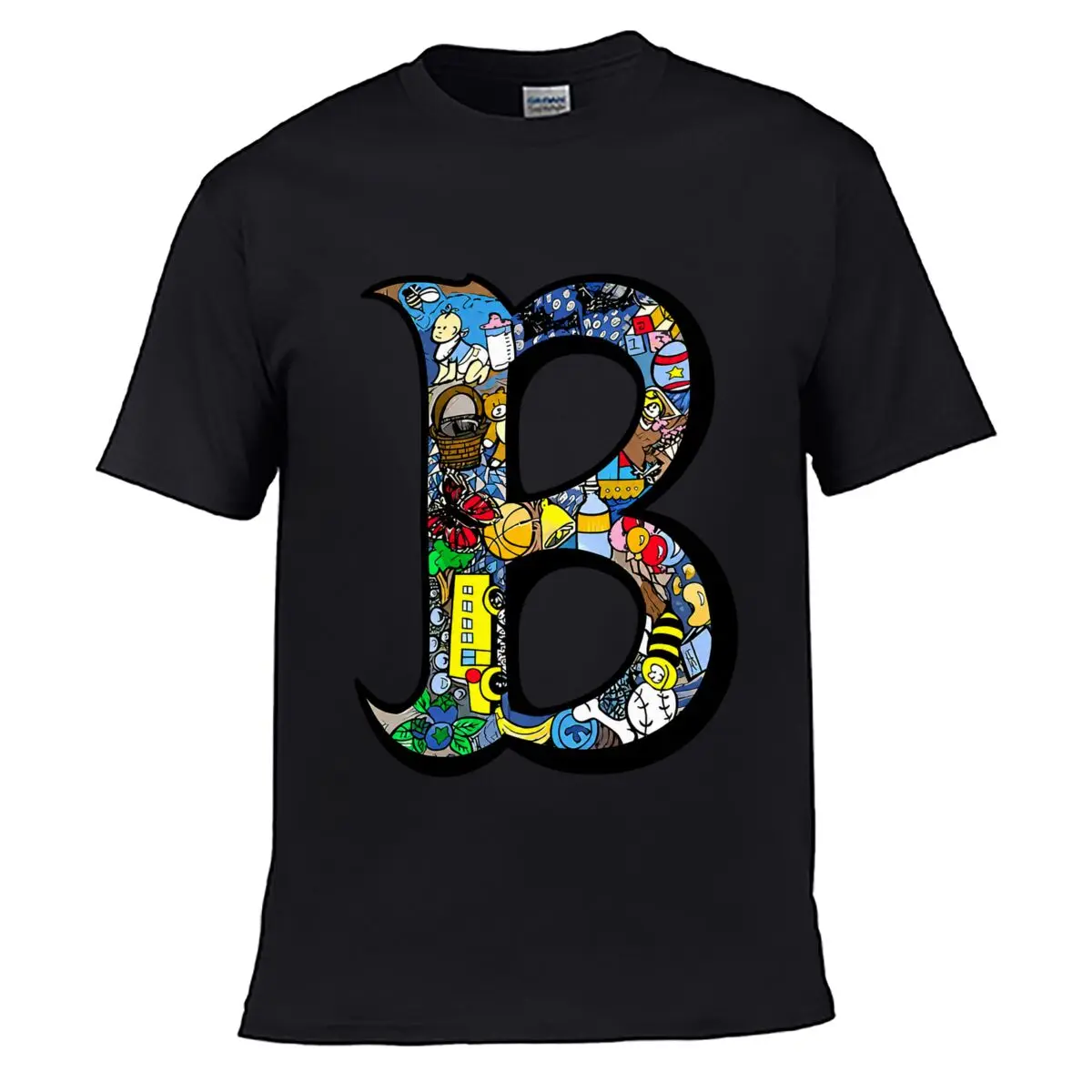 Colorful Letter B Baby Toys Butterfly Bear Doodle Street Distressed Washed Loose Simple Tee